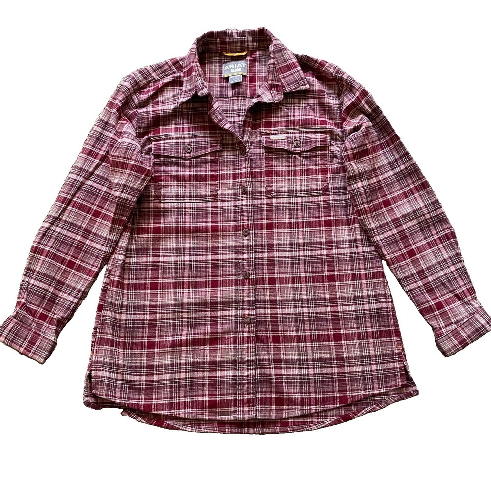 Ariat Rebar Western Flannel Plaid Shirt S Red White Button Up Classic Americana